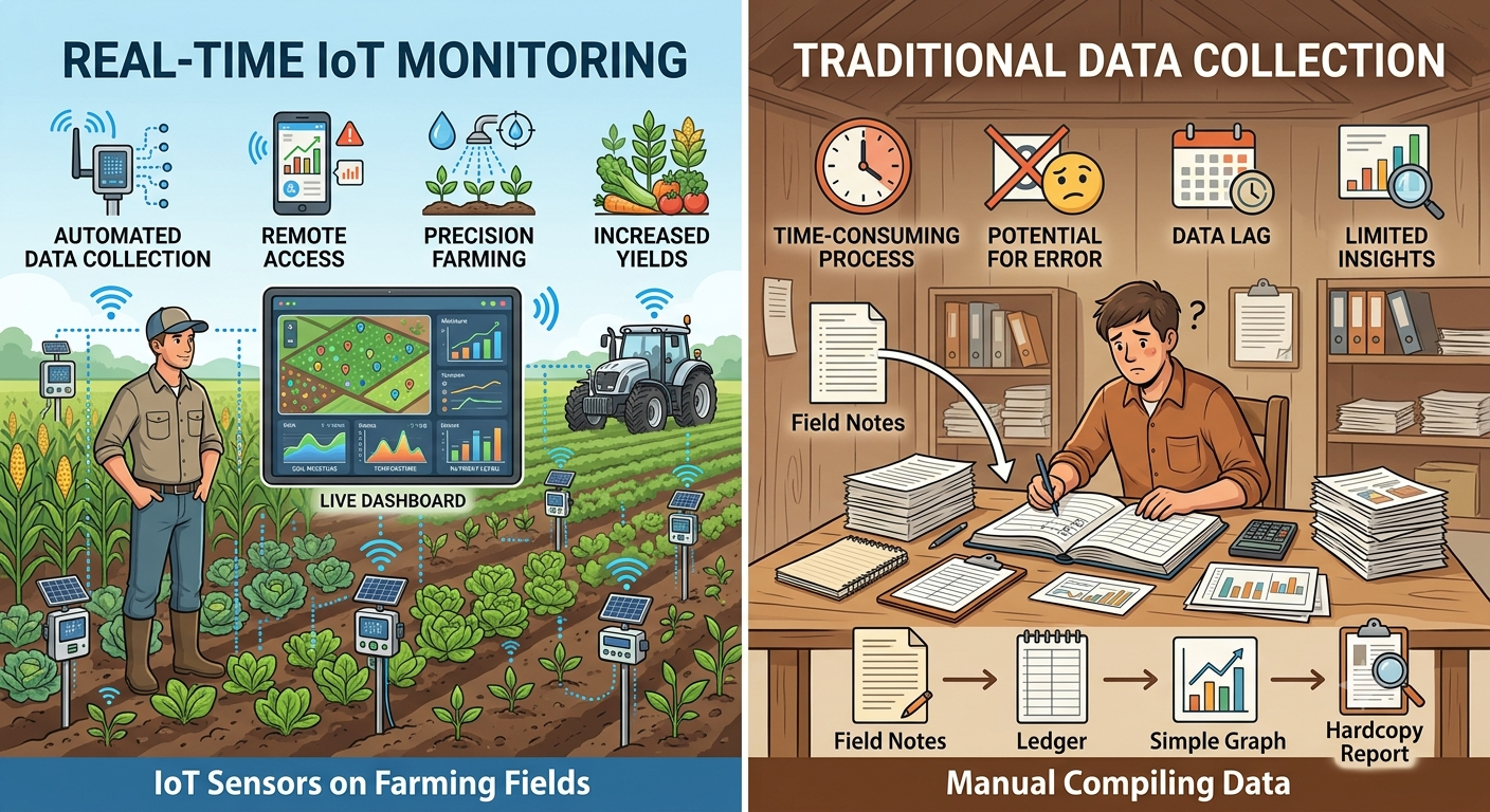 Graph showing 40% reduction in monitoring costs with IoT deployment on plantation